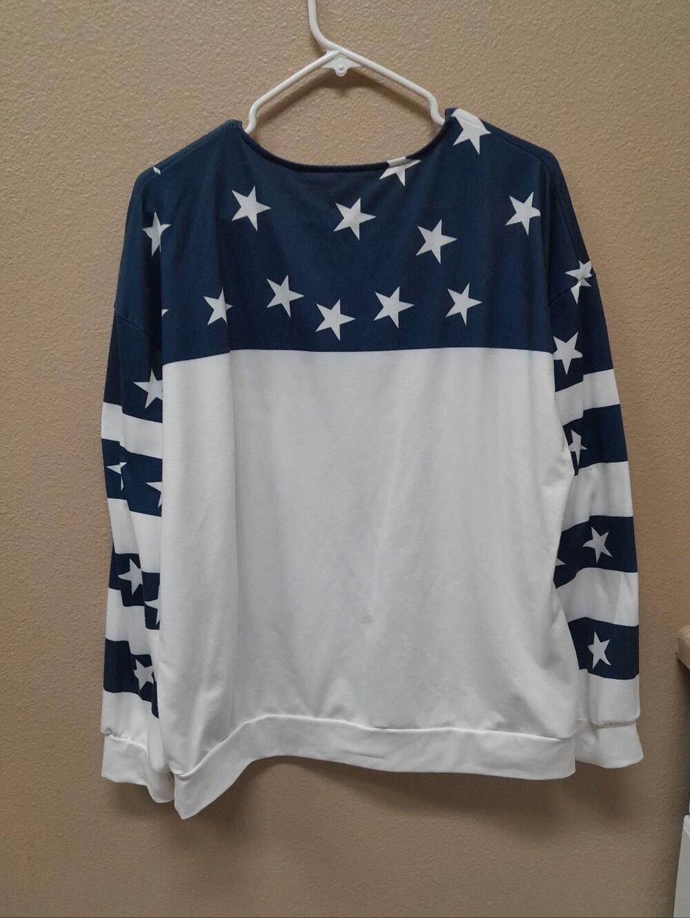 Women's Blessed American Flag Heart Pullover-Navy,White,Red  Source Unknown - Picture 2 of 9
